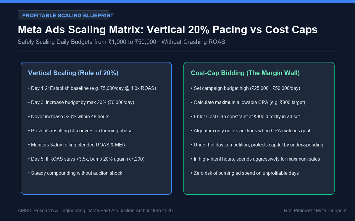 Meta Ads Scaling Matrix Vertical 20 Percent Rule vs Cost Cap Bidding